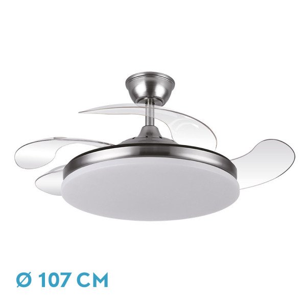 Ventilador de techo Tridente níquel 107 cm con luz LED y mando
